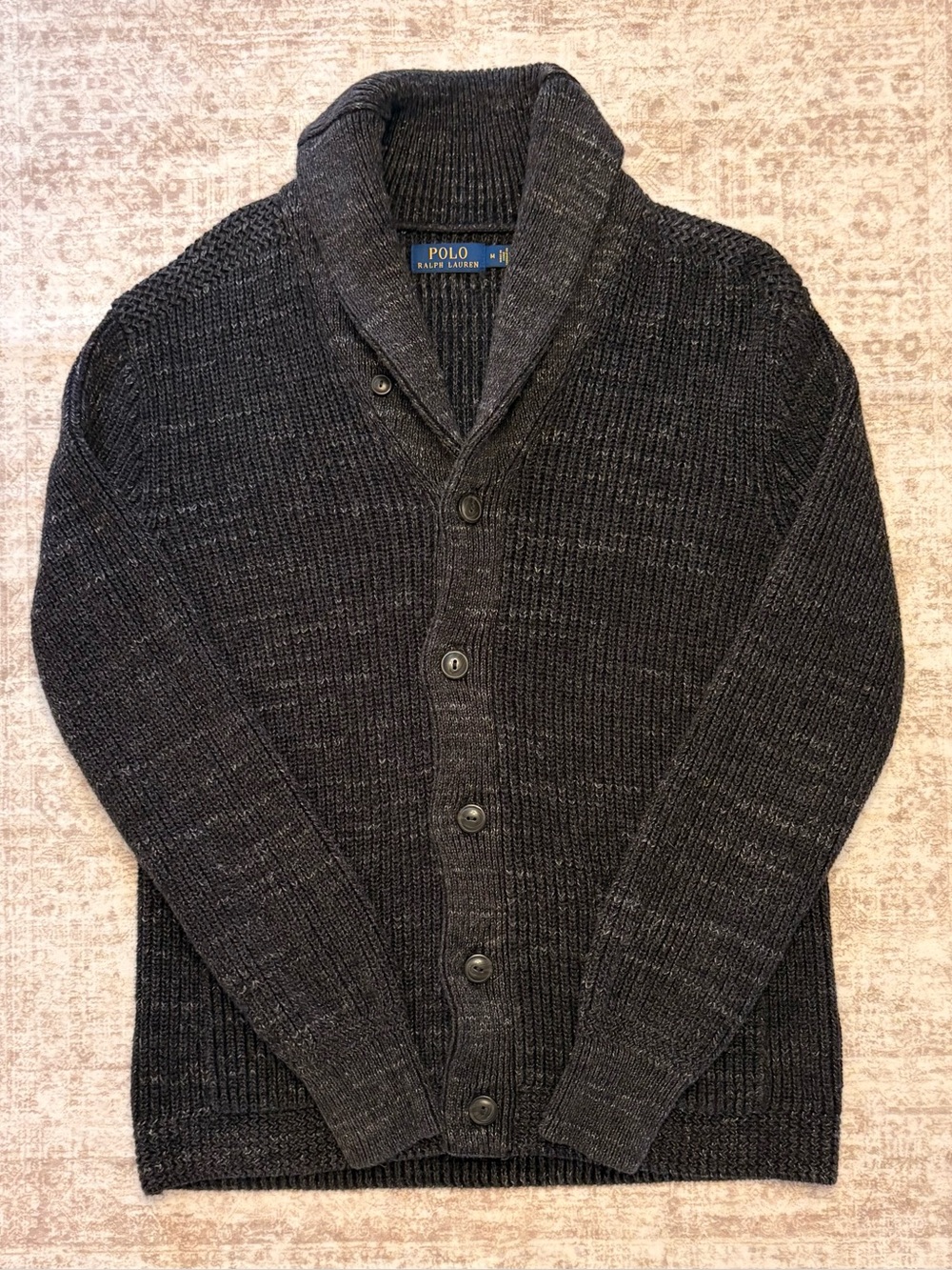 Polo by Ralph Lauren Men's Charcoal Shawl Collar Button Sweater